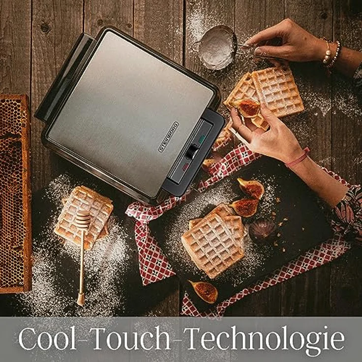 Steinborg XXL 4er Waffeleisen | 1200 Watt | Cool-Touch-Technologie | Antihaftbeschichtung | Rutschbeständige Füße | Horizontale oder vertikale Lagerung | Waffelautomat | Paninigrill | Waffeltoaster | Waffle Maker | Elektrogrill | Waffelform | Rot – Bild 3