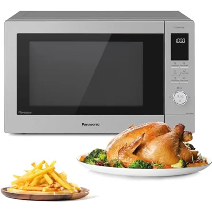 Panasonic NN-CD88QSEPG 34L Air Fryer Kombi-Mikrowelle mit Quarzgrill, 1000 W, automatisches Auftauen, Genius Sensor, Edelstahl, Silber