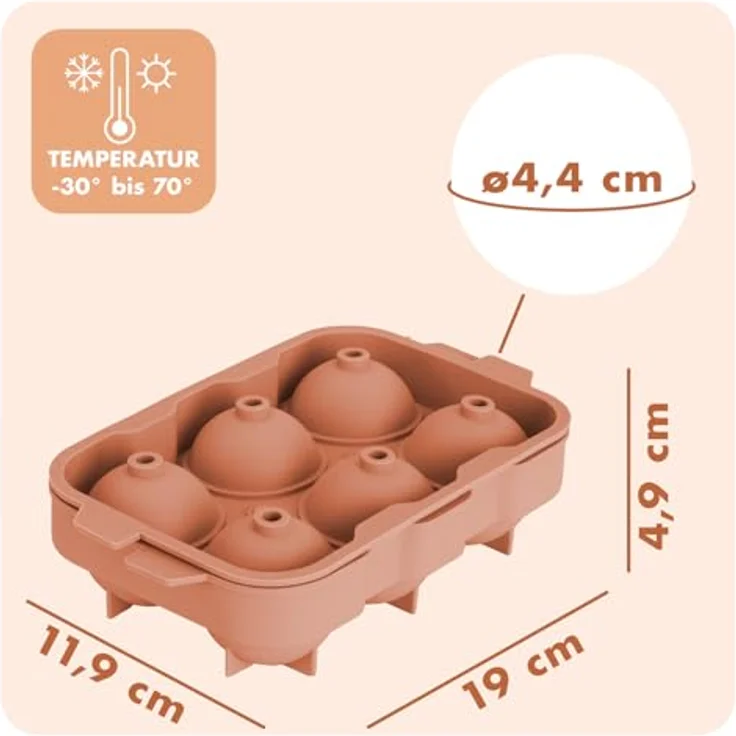 Blumtal Eiswürfelformen Silikon 3er Set, BPA-freie Eiskugelform mit Deckel, 6er Ice Ball Maker, Olivgrün + Mineral Rot – Bild 4