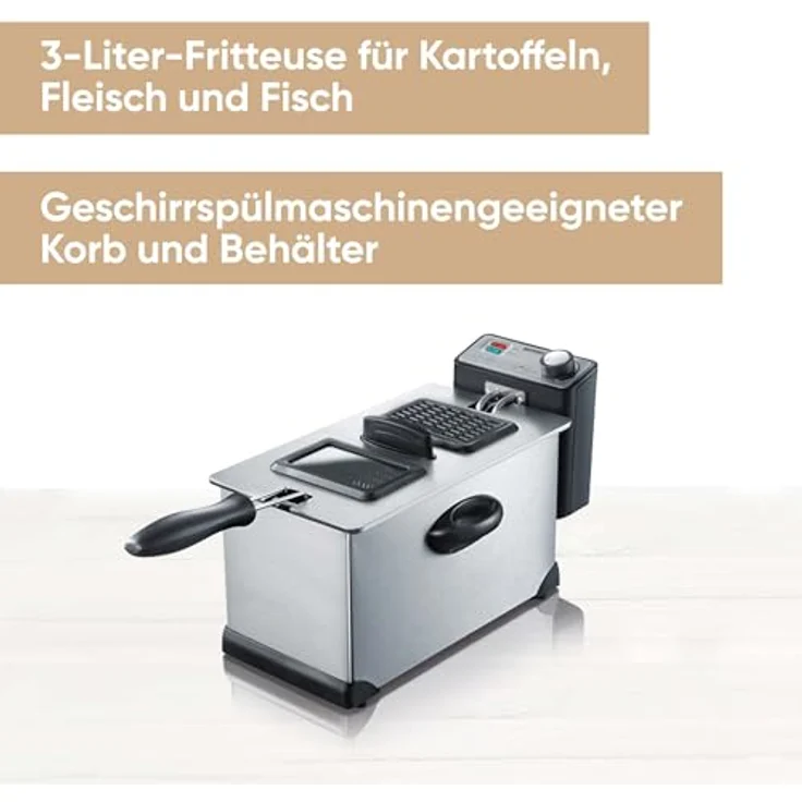 Severin FR 2431 Fritteuse 2.000 W, 3 L Kapazität, 400 g Frittiermenge edelstahl-schwarz – Bild 2