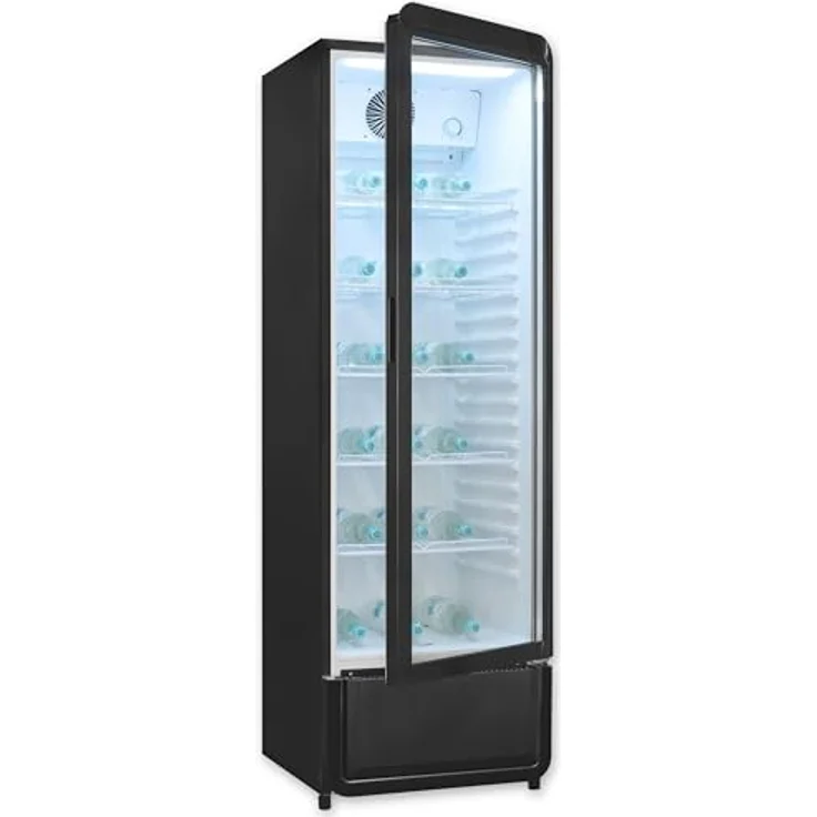 Exquisit GKS5260-GT-431D, Glastürkühlschrank mit 280l Volumen, LED-Beleuchtung, Umluft, 5 verstellbare Ablagen, schwarz – Bild 4