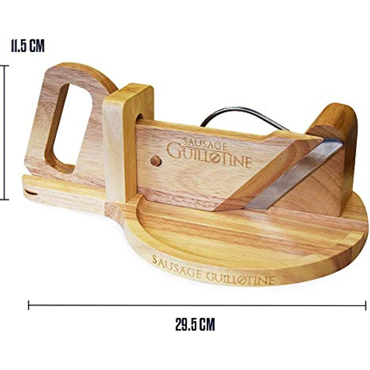 mikamax - Wurst Schneider Guillotine - Traditionelle Wurstschneidemaschine - Sausage Guillotine - 30 x 19 x 12 cm - Massivholz – Bild 3