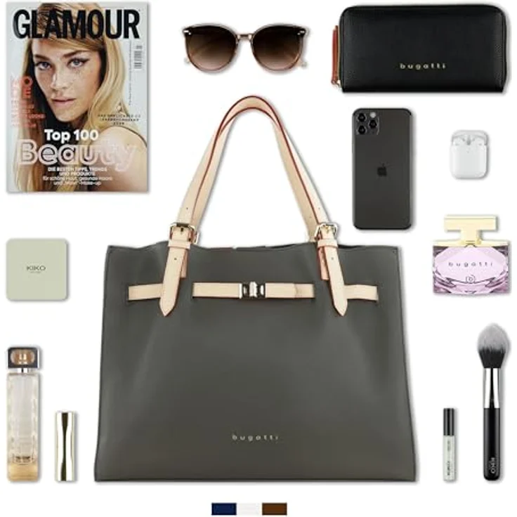 Bugatti Ella Shoulderbag L, elegante Tote Bag aus hochwertigem Kunstleder, grau, 2 Tragevarianten – Bild 6