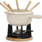 Mahlzeit Gusseisen Fondue Set für 6 Personen | 2 Liter | Fondueset 13 teilig mit Brenner und Gabeln | Fondue-Set, Käsefondue Set, Fleischfondue Set, Schokofondue Set (Creme emailliert)