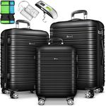 tillvex® Reisekoffer Set 3 teilig mit Gepäckwaage, Koffergurte & Kofferanhänger | Hartschale Kofferset 4 Rollen | Trolley Gepäck Koffer TSA Schloss | Rollkoffer Hartschalenkofferset M-L-XL
