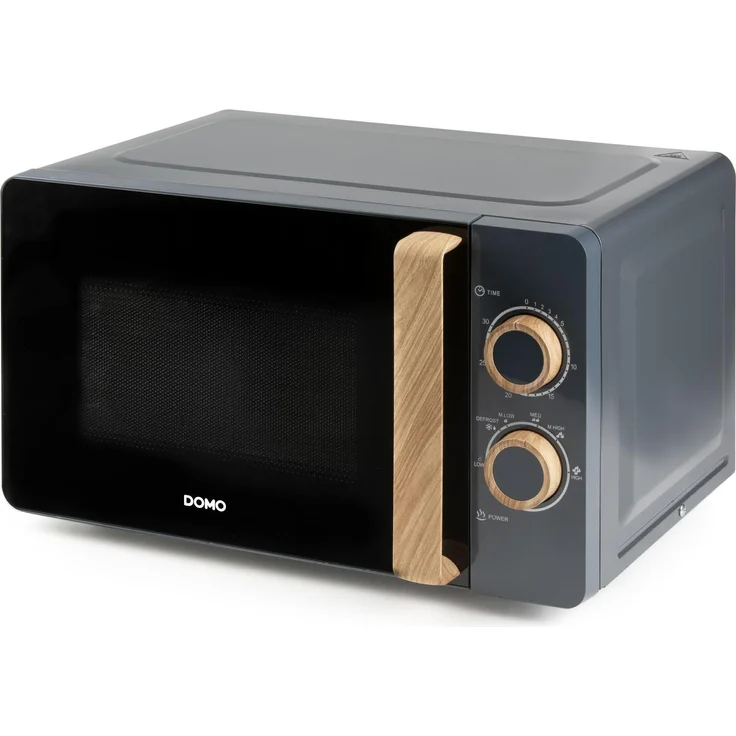 Domo DO3320, Mikrowelle 20 Liter mit 6 Leistungsstufen und Holzlook, grau