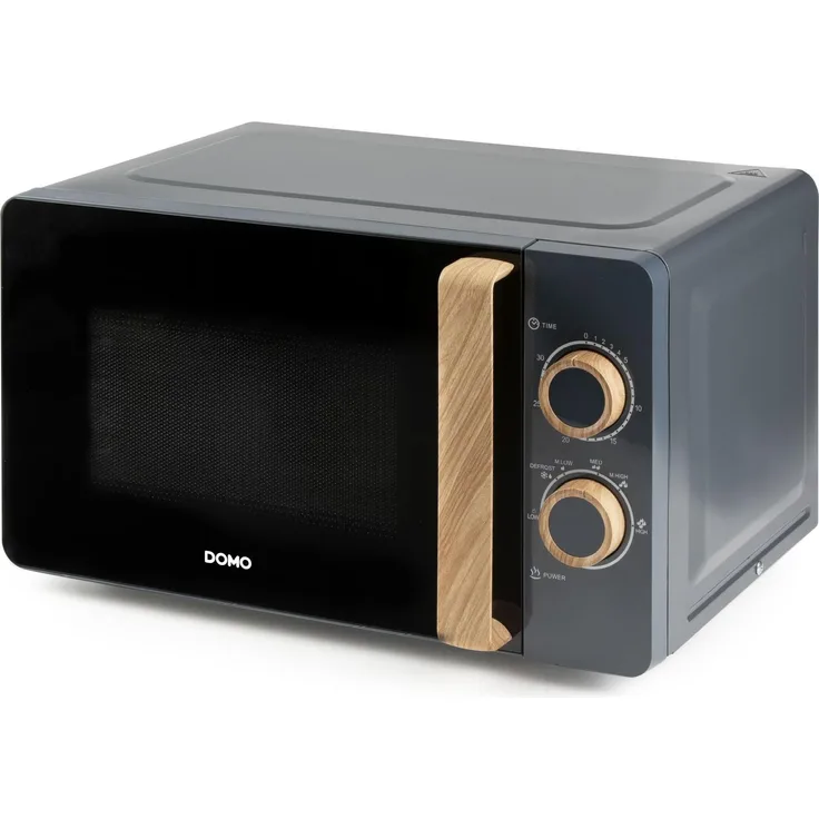 Domo DO3320, Mikrowelle 20 Liter mit 6 Leistungsstufen und Holzlook, grau