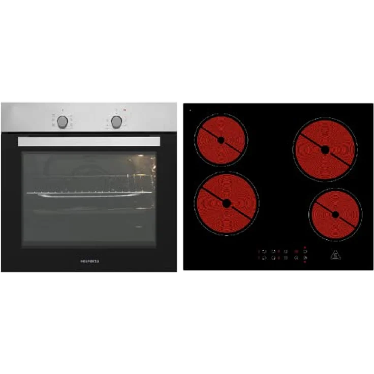Respekta Einbau Herdset mit Glaskeramik Kochfeld und Backofen, autark, 56 Liter Volumen, Edelstahl und schwarzem Glas – Bild 1