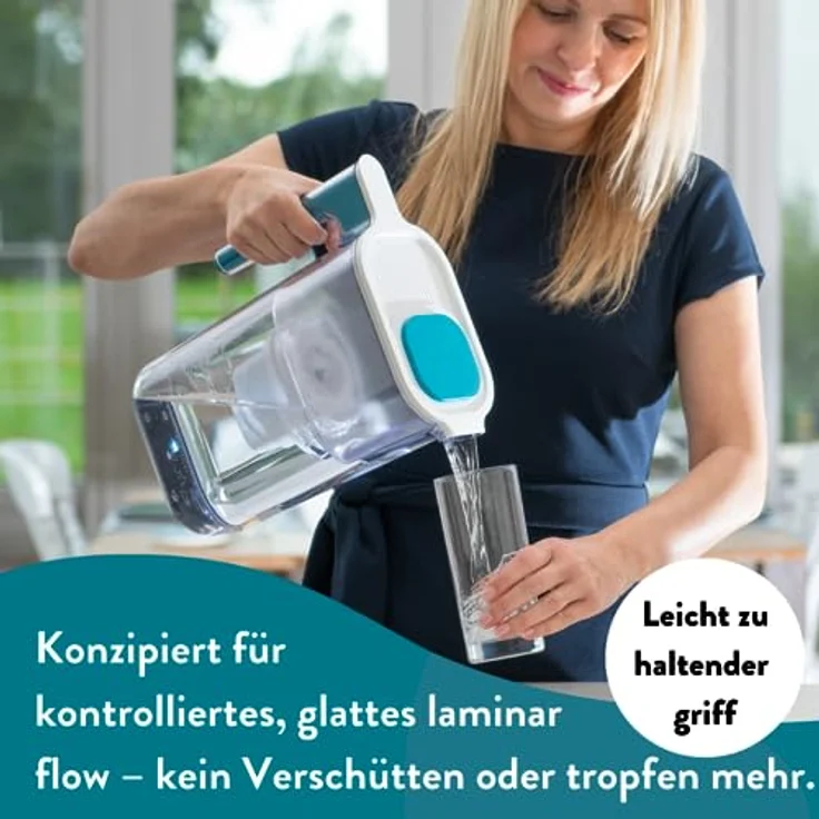 Aqua Optima Perfect Pour Wasserfilterkanne, 3,6 Liter mit Evolve+ Wasserfilterkartusche zur Reduzierung von Mikroplastik, Chlor und Kalk, Blau – Bild 5