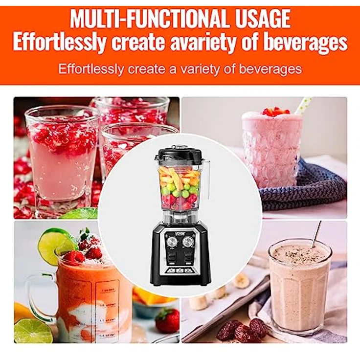 VEVOR Kommerzieller Standmixer HS-210D-US, 2200 W, 3-Funktionen, 2 L Kapazität, für gefrorene Getränke, Milchshakes und Smoothies, schwarz – Bild 3