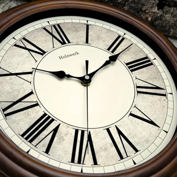 Holzwerk Wanduhr RADBURG Vintage Retro Designer Quarzwanduhr, 35 cm, nahezu lautloses Uhrwerk, braunes Vollholz, analoge Anzeige mit arabischen Ziffern – Bild 4