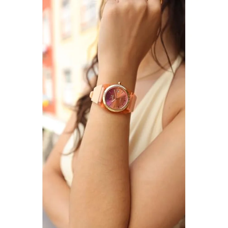 ICE-WATCH Ice Watch 024762, Analoge Armbanduhr mit pfirsichfarbenem Zifferblatt, Kalenderfunktion und wasserdicht bis 10 bar, Orange Silikonarmband – Bild 4