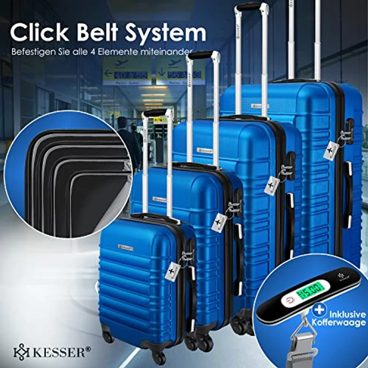 KESSER® 4tlg. Hartschalenkofferset Hartschalenkoffer Reisekoffer Set Reisekofferset Trolley Koffer Inkl. Kofferwaage + Gepäckanhänger Rollkoffer Schloss 4 Rollen ABS-Hartschale Teleskopgriff S-M-L-XL – Bild 3
