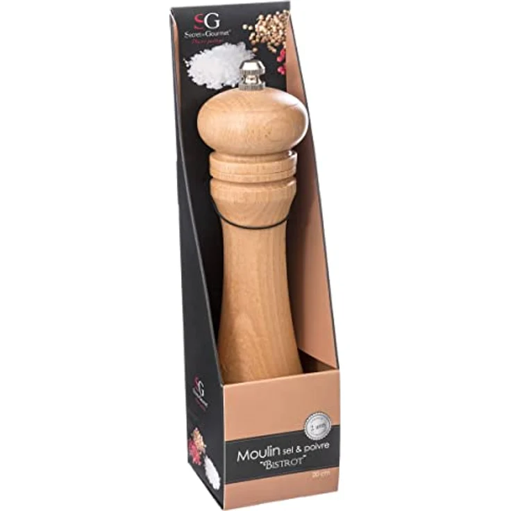 5five Simply Smart Salz-/Pfeffermühle Bistrot, 20.5 cm, ergonomische manuelle Gewürzmühle aus braunem Buchenholz mit verstellbarem Mahlgrad – Bild 3