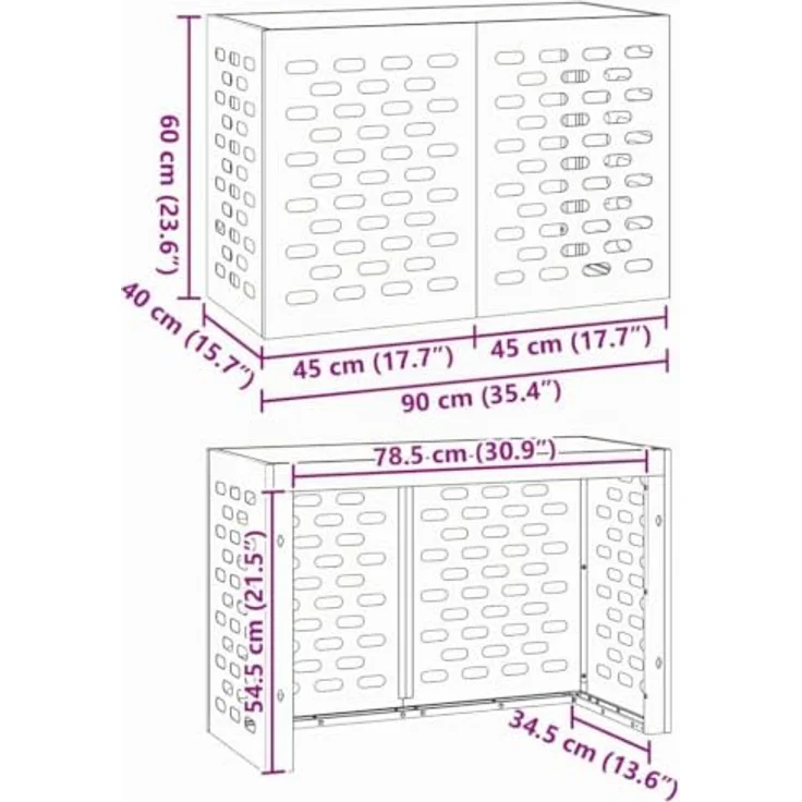 vidaXL Klimaanlagenabdeckung Silber, 90 x 40 x 60 cm, verzinkter Stahl, wetterfest, industrieller Look, schützender Winterbezug – Bild 3