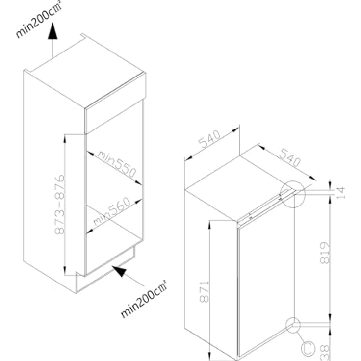 Amica Einbaukühlschrank EKS 16171-1 BxHxT 56 x 87 x 55 cm, 100 l Kühlteil, 16 l Gefrierteil, Gemüseschublade, LED-Innenbeleuchtung, weiß – Bild 5