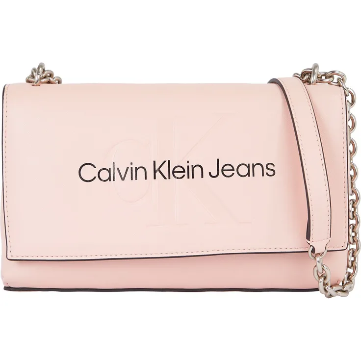 Calvin Klein Jeans Umhängetasche SCULPTED EW FLAP CONV25 MONO, mit großflächigem Markenlogo Handtasche Damen Tasche Damen, Pale Conch