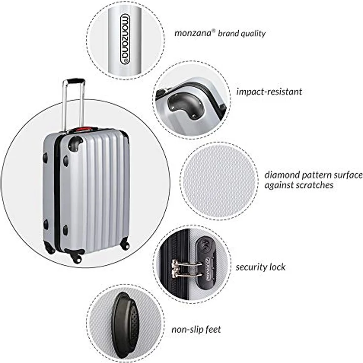 Monzana® Koffer Baseline Handgepäck ABS Hard Case Gehäuse gummierte Rollen Teleskopgriff Zahlenschloss Reisekoffer Hartschalenkoffer Trolley Silber M – Bild 5