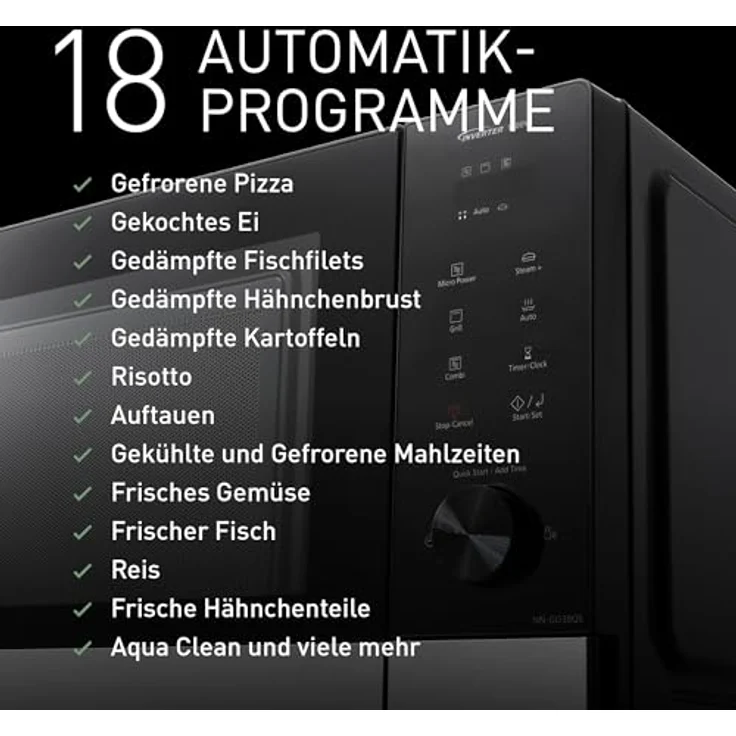 Panasonic NN-GD38QSEPG, Mikrowelle mit Grillfunktion, 29 l, Inverter Technologie, inkl. 4-in-1 Dampf + Topf – Bild 6