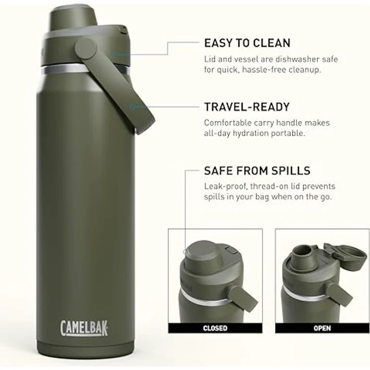 CamelBak Thrive Chug Wasserflasche, 750 ml, isolierter Edelstahl, Moos, auslaufsicher, spülmaschinenfest, schweißfest – Bild 3