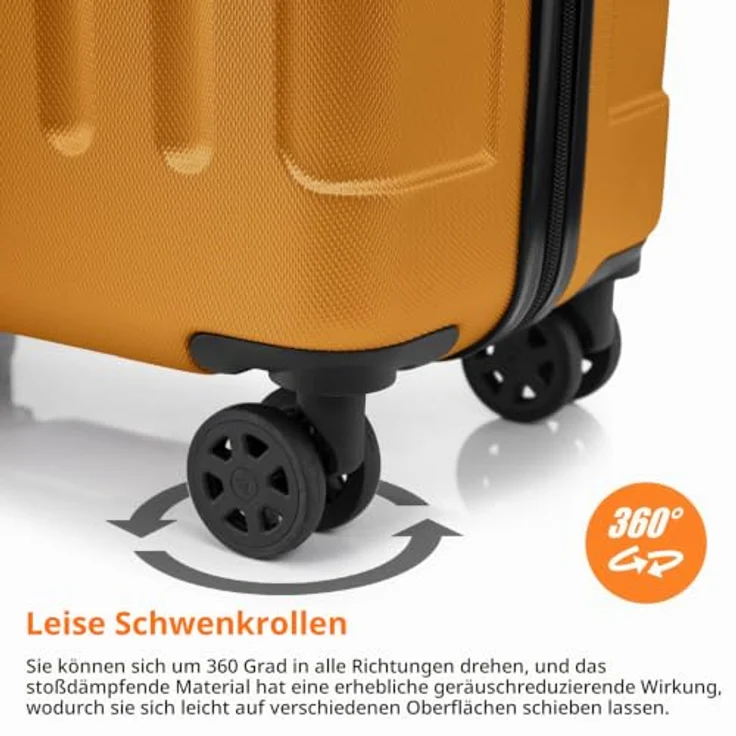 YONSLY Gepäck Suitcase Reisekoffer, Hartschalenreisekoffer mit 360° Lenkrollen, Zahlenschloss, Mehrstufiger Teleskopgriff (XL, Orange) – Bild 5