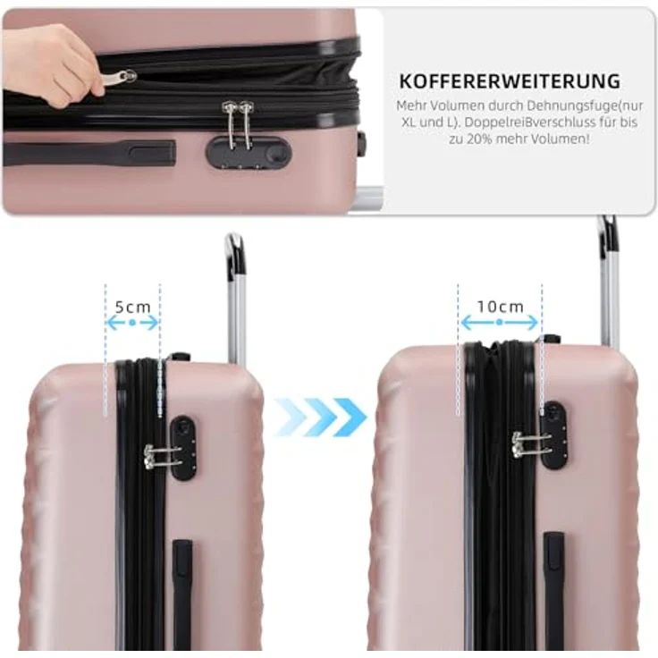 BEIBYE Zwillingsrollen 2066 Hartschalen-Koffer, Rosa Gold, ABS-Kunststoff, Zahlenschloss, exklusive Innenausstattung, XL Größe, 15 Farben verfügbar – Bild 3