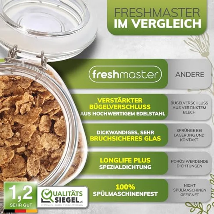 Fresh Master Einmachgläser Set, bruchsicheres Glas mit Edelstahl Bügelverschluss und Spezialdichtung, 6 x 1500ml – Bild 4