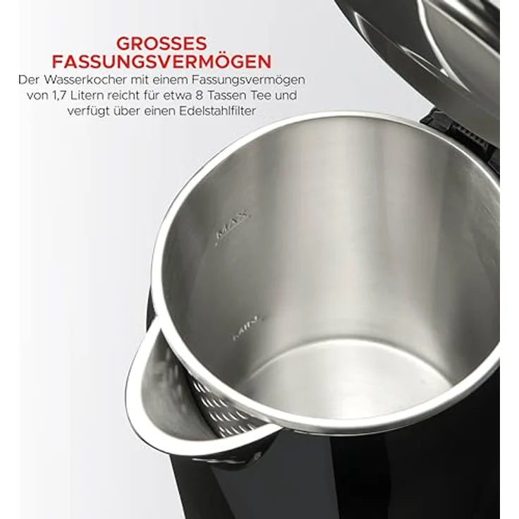 Bourgini Cool Touch Digitaler Wasserkocher, 1.7 l mit Warmhaltefunktion und digitalem Bildschirm, Schwarz – Bild 8