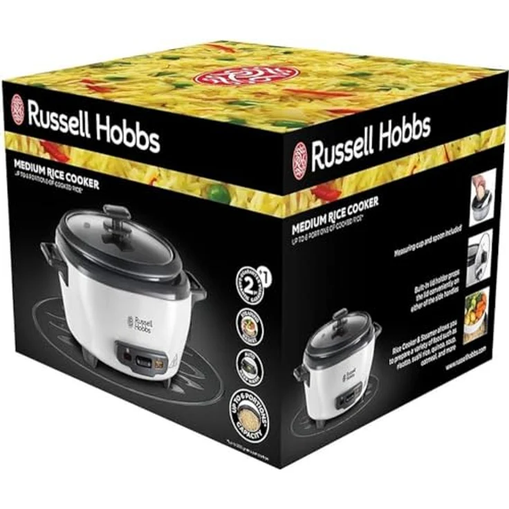 Russell Hobbs Reiskocher klein 0,8l inkl. Dampfgarer-Einsatz, Warmhaltefunktion, antihaftbeschichteter Gartopf, Reislöffel & Messbecher Schongarer für Gemüse & Fisch 27030-56 – Bild 3