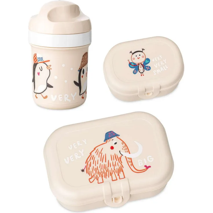 XXXL HOP ON AT Home Set, 3-teiliges Kinder-Küchenzubehör in Beige, inklusive 200 ml Trinkflasche und Vorratsbehältern aus recycelbarem Kunststoff