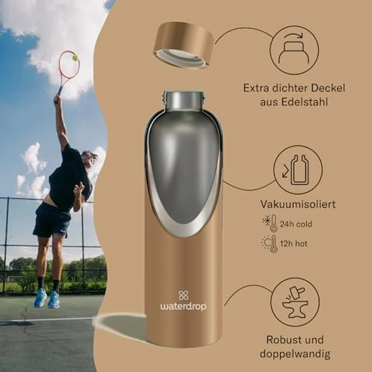 waterdrop MICRODRINK Steel Bottle 600ml isolierte Trinkflasche auslaufsicher | Thermosflasche 24h kalt, 12h heiß | doppelwandige Edelstahl Wasserflasche | bruchsicher | Kohlensäure geeignet – Bild 2