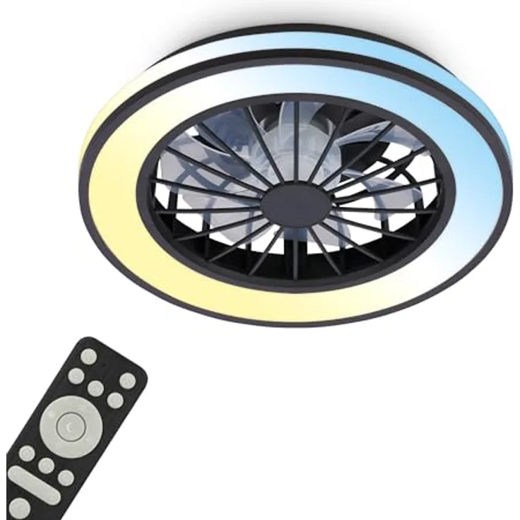 BRILONER LED Deckenventilator mit Beleuchtung, Fernbedienung, leiser DC-Motor, 5 Geschwindigkeiten, dimmbar, 38 cm, Schwarz