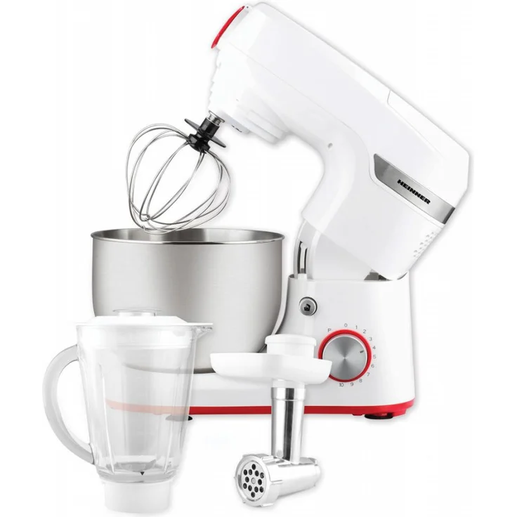 Heinner HPM-1000WH, Küchenmaschine mit 5,5 l Edelstahl-Schüssel, 1000 Watt, Drehregler, weiß