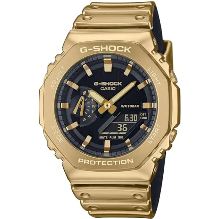 Casio G-Shock G-Steel Armbanduhr Goldfarben GM-2100YMG-9AER, Stoppuhr, Alarm, Countdown, Im Dunkeln leuchtend