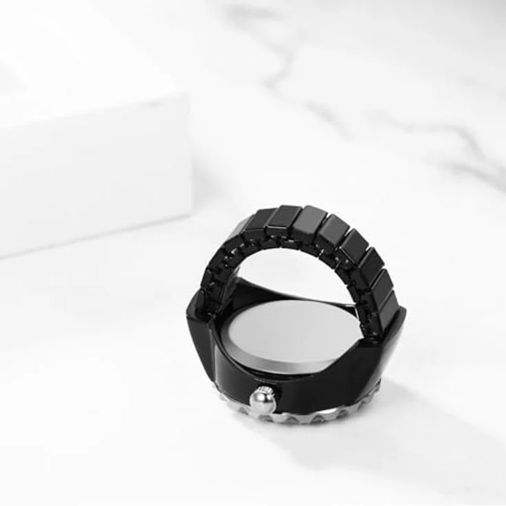 JewelryWe Ringuhr Fingeruhr Damen - Elegante Quarz-Uhrenring mit Strass, Schwarz Elastisches Band, 10m wasserdicht – Bild 3