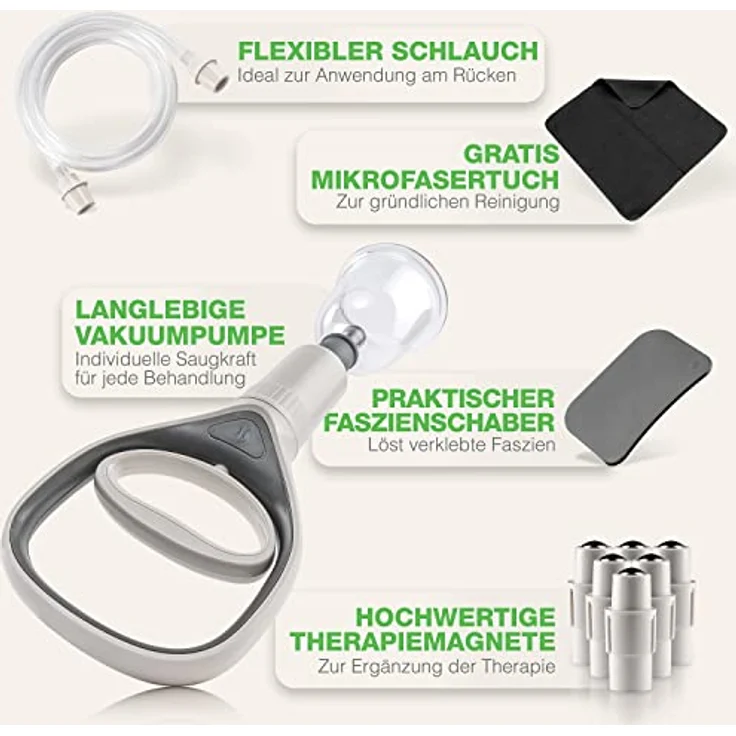 BACKLAxx® Schröpfgläser mit Vakuumpumpe - Hochwertig schröpfen mit bruchfestem Schröpfglas aus Kunststoff, Schröpfset mit Therapiemagneten inkl. Videokurs (12 Stück), Schröpfgläser Silikon – Bild 3