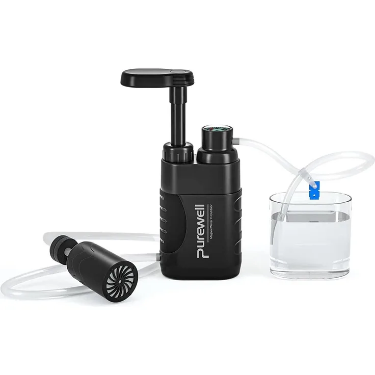 Purewell Tragbarer Wasserfilter mit Pumpe, 0.01 Mikron, Filterleistung 3000L, Schwarz