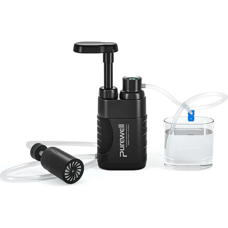 Purewell Tragbarer Wasserfilter mit Pumpe, 0.01 Mikron, Filterleistung 3000L, Schwarz