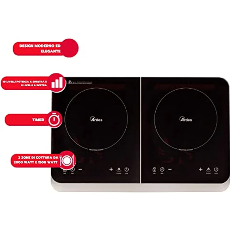 Ardes AR1F602 Induktionskkochplatte, Standgerät, 2 Zonen, Breite 59 cm, schwarz – Bild 5