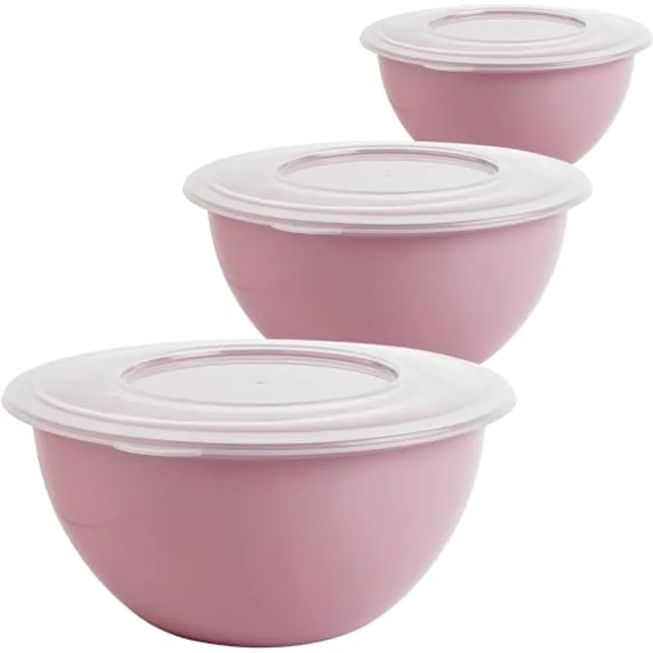 2friends Schüssel mit Deckel 5l 3er Set - Vielseitige Salatschüssel und Rührschüssel, BPA-freies PP, Trendfarbe: Pastellrosa, Ø 28 cm, EU-Fertigung