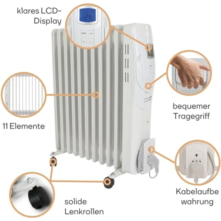 Perel Öladiator Heizkörper mit Thermostat & Zeitschaltuhr, mobile Elektrozusatzheizung, Radiator – Bild 6