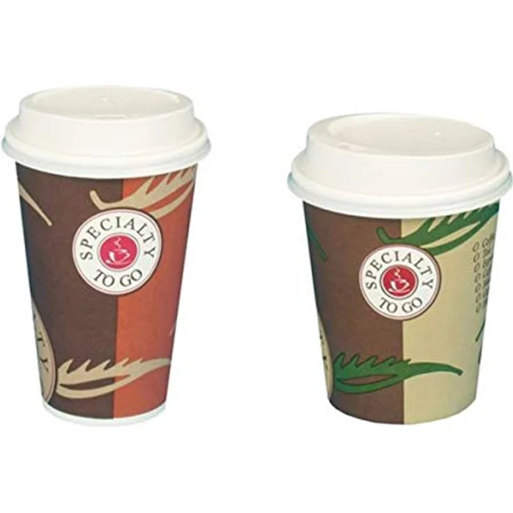 PAPSTAR Trinkbecher, Pappe, PE-beschichtet, Mehrfarbig, 9 cm, 10-Einheiten - To-Go Becher für Kaffee-Spezialitäten oder Tee, Füllinhalt: 0,3 l, inklusive passendem Deckel – Bild 1