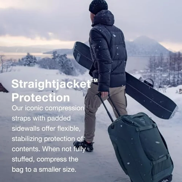 Osprey Sojourn 60, Trolley-Rucksack aus recyceltem Nylon, grün, (60 l) mit übergroßen Rollen und intelligenten Staufächern – Bild 3