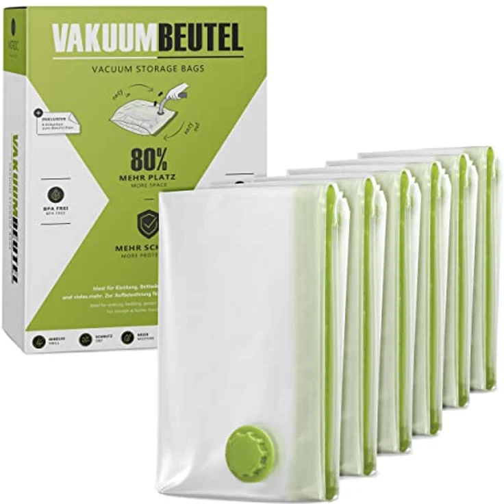 NORDIC® Vakuumbeutel für Kleidung, 6x XL 100x80cm, BPA-frei, wiederverwendbar, schimmelsicher, inkl. Etiketten für Aufbewahrung und Reise – Bild 1