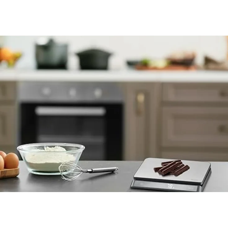 Trisa Digitale Küchenwaage 1g Genau, Präzision bis 15KG, Tare- & Hold-Funktion, LCD Display, 4 Gewichtseinheiten, Slim Design in eleganter Metalloberfläche – Bild 4
