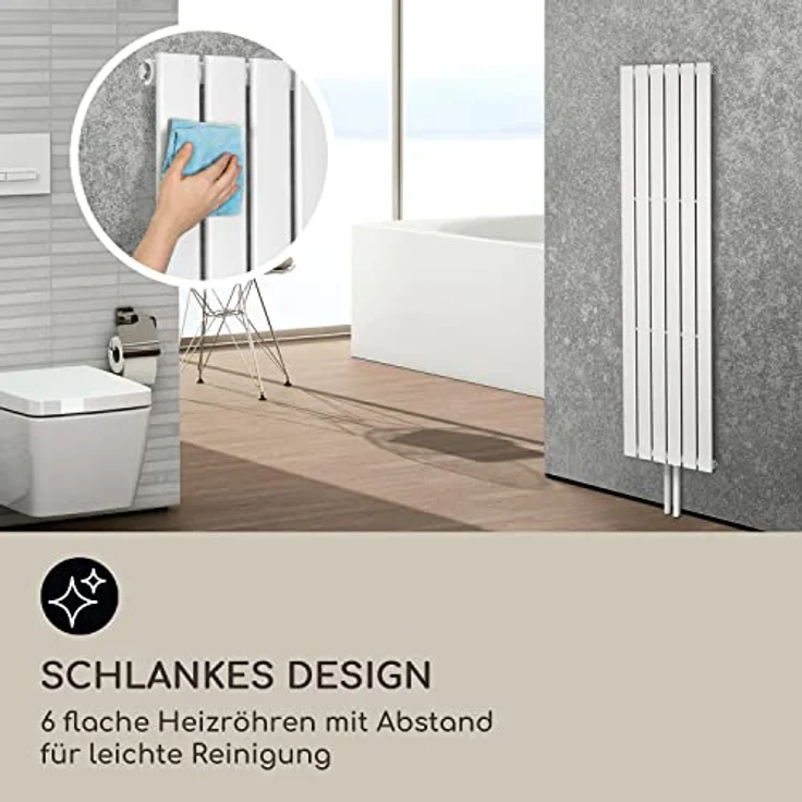 Blumfeldt Badheizkörper, Design Heizkörper Flach, Sparsamer Flachheizkörper Vertikal, Wand-Röhrenheizungen, 485 W Vertikal Heizkörper mit Thermostat, Wandheizkörper für Badezimmer & Wohnzimmer – Bild 4