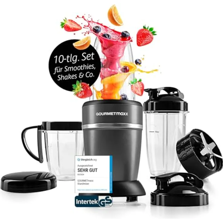 GOURMETmaxx Nutrition Mixer Pro 1.000, Standmixer mit Zubehörset L für Shakes und Smoothies, 1000 Watt