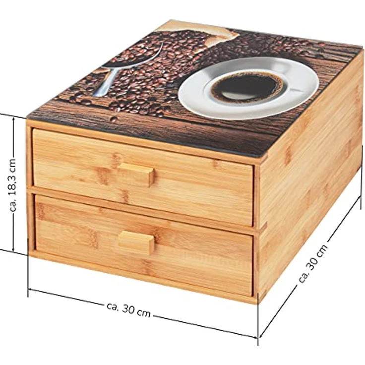bremermann Kaffeekapsel-Box aus Bambus mit dekorativer Glasplatte, 16 Fächer für Kaffeekapseln und Teebeutel, ca. 30 x 18,5 x 30 cm – Bild 7