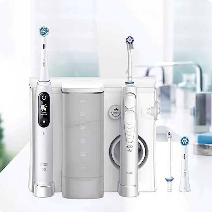 Oral-B iO Series 6 Elektrische Zahnbürste mit OxyJet Munddusche, 2 Aufsteckbürsten, 2 Ersatzdüsen, Set für Zahnreinigung und Zahnpflege, Geschenk Mann/Frau, Designed by Braun, weiß – Bild 2