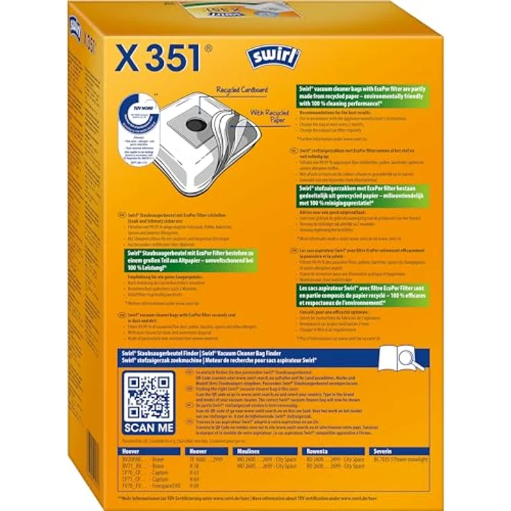 Swirl X 351 MicroPor® Plus Green, Staubsaugerbeutel 4 Stück mit Anti-Allergen-Filter und Dirtlock® Staubverschluss – Bild 2